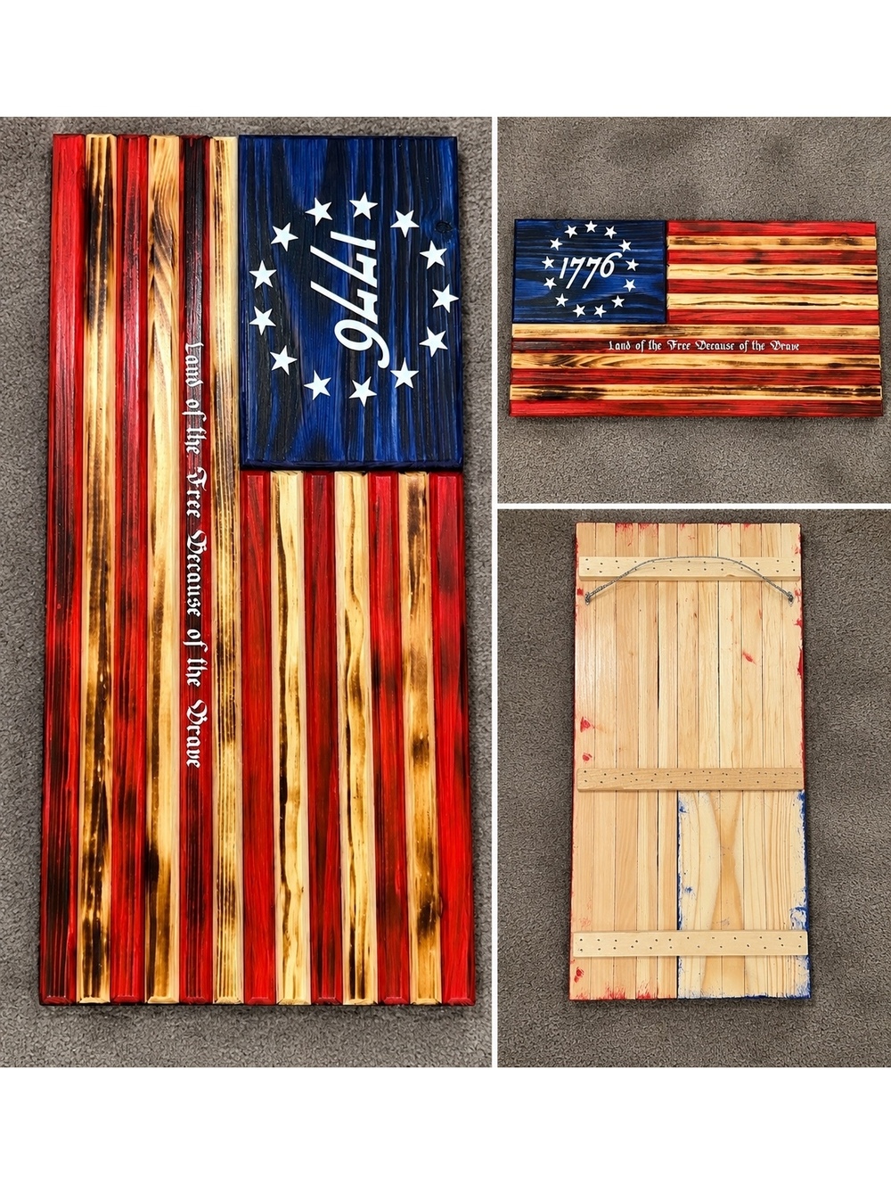 Handcrafted Wooden American Flag Wall Art with 1776 Design and 'Land of the Free
